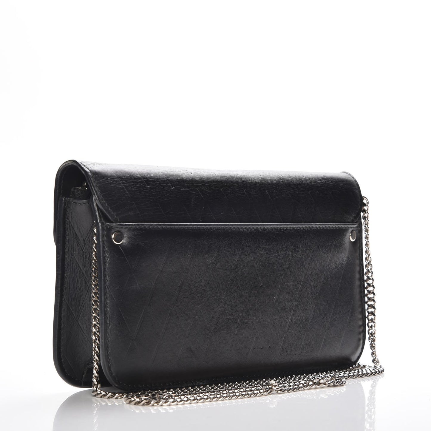 Calfskin Embossed Crosshatch PS11 Chain Wallet Black