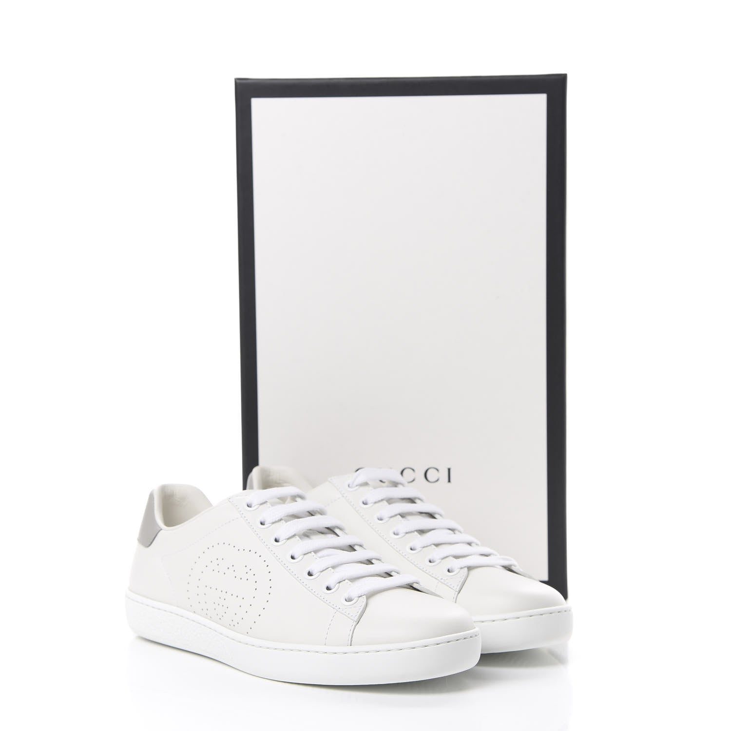 Gucci Calfskin Interlocking G Perforated Womens Ace Sneakers 36 White Grey Sky 8 of 8