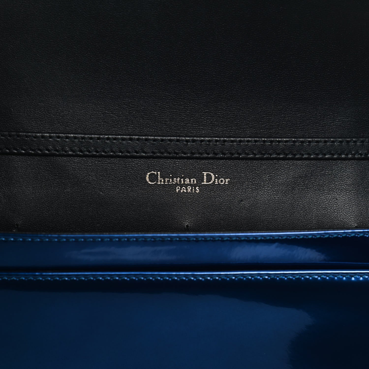 Christian Dior Metallic Patent Micro-Cannage Diorama Wallet on Chain Pouch Mirror Blue 6 of 9