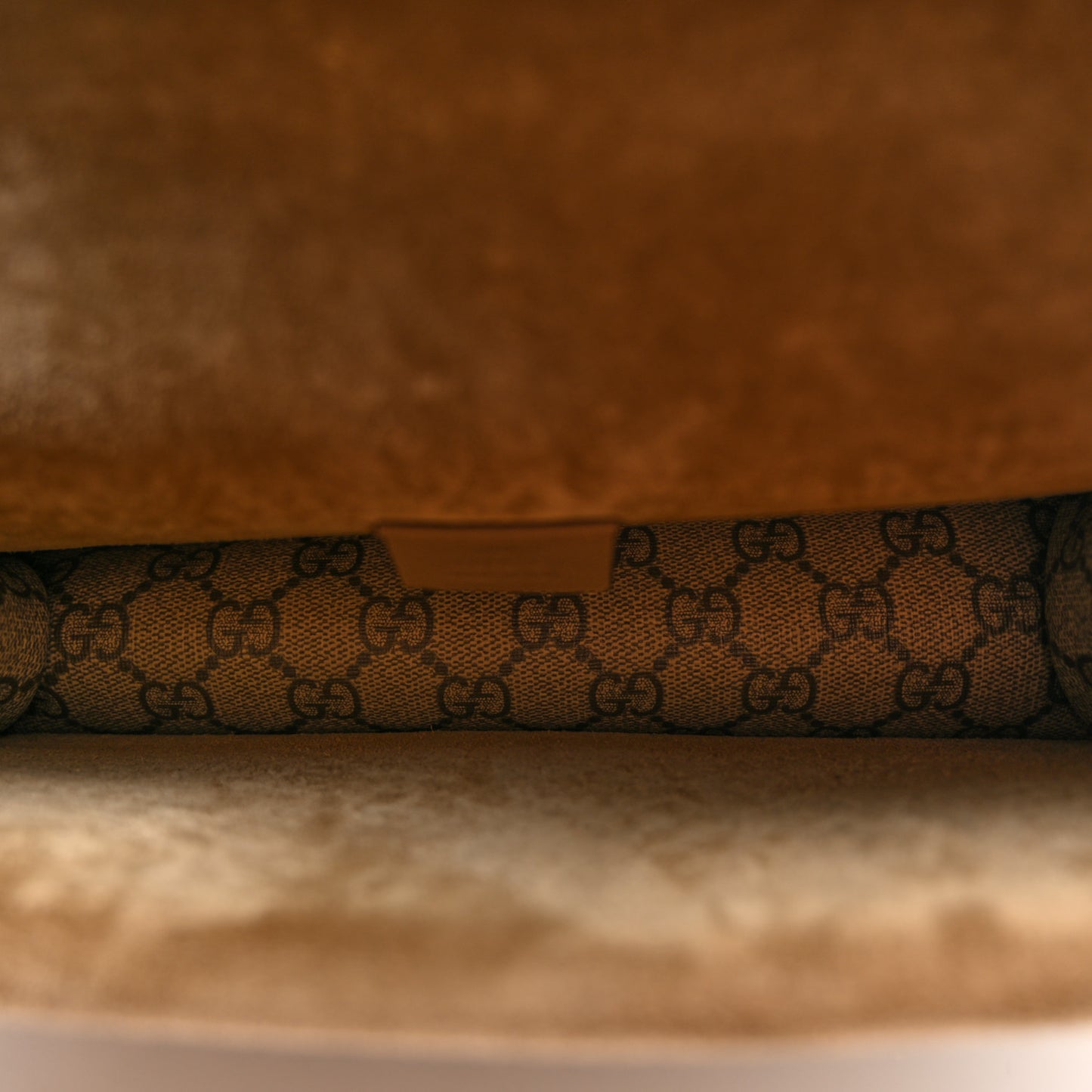 GG Supreme Monogram Suede Crystal Small Dionysus Shoulder Bag Beige Ebony Taupe