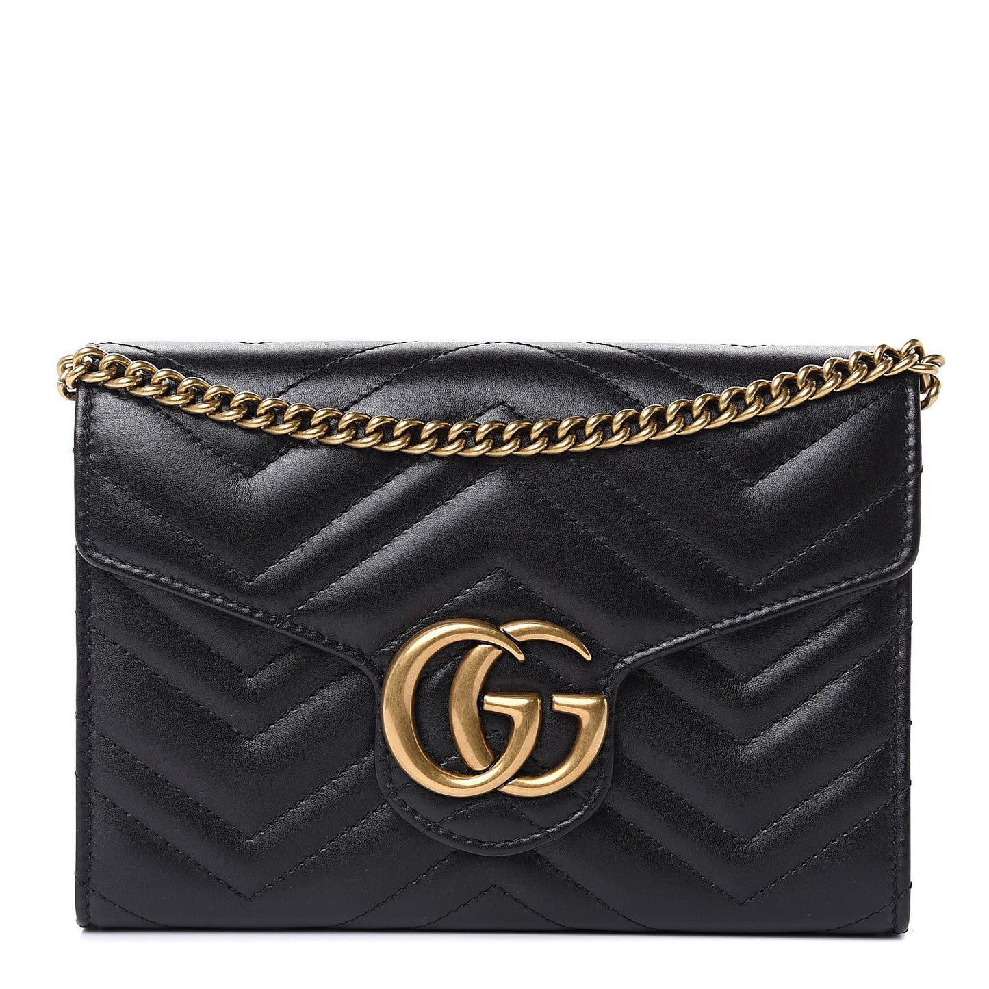 Calfskin Matelasse GG Marmont Chain Wallet Black