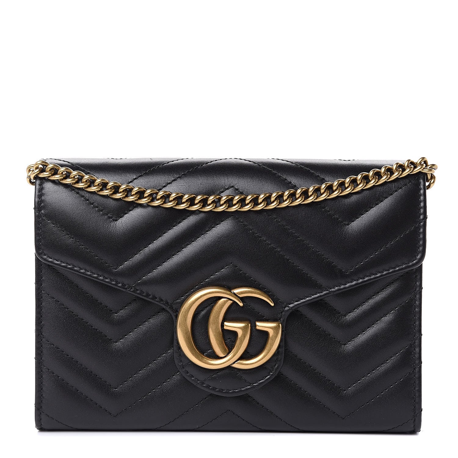 Gucci Calfskin Matelasse GG Marmont Chain Wallet Black 1 of 11