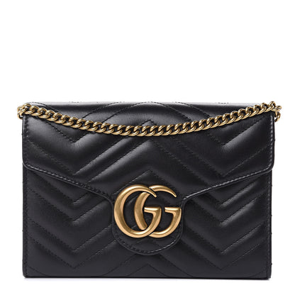 Gucci Calfskin Matelasse GG Marmont Chain Wallet Black 1 of 11