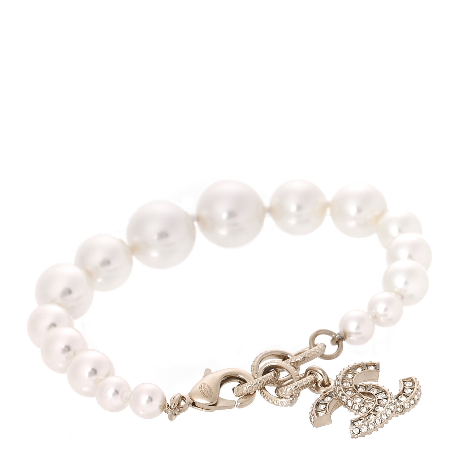 Chanel Graduated Pearl Crystal CC Bracelet Gold 1 of 7