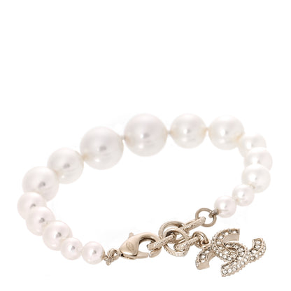 Chanel Graduated Pearl Crystal CC Bracelet Gold 1 of 7