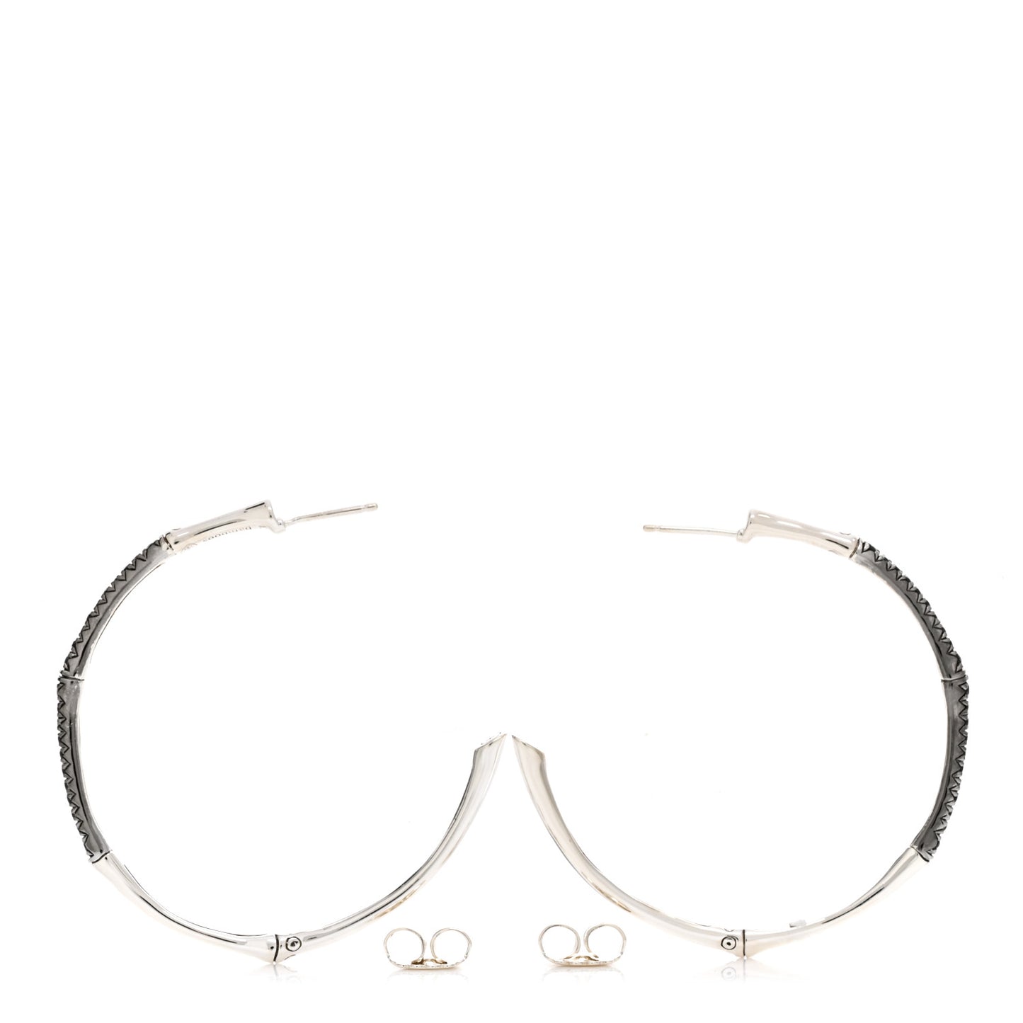 Sterling Silver Black Sapphire Large Bamboo Hoop Earrings