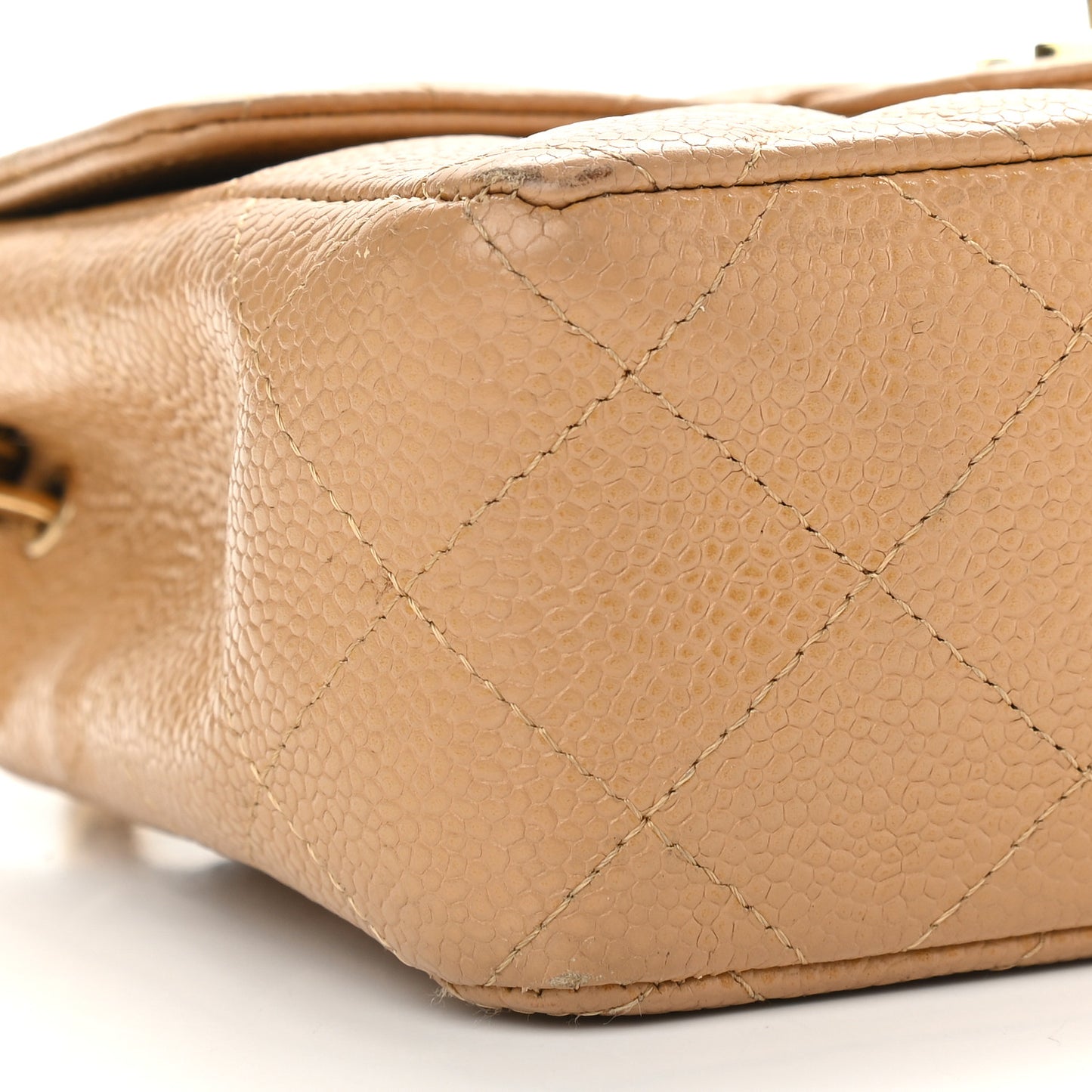 Caviar Quilted Mini Square Flap Beige