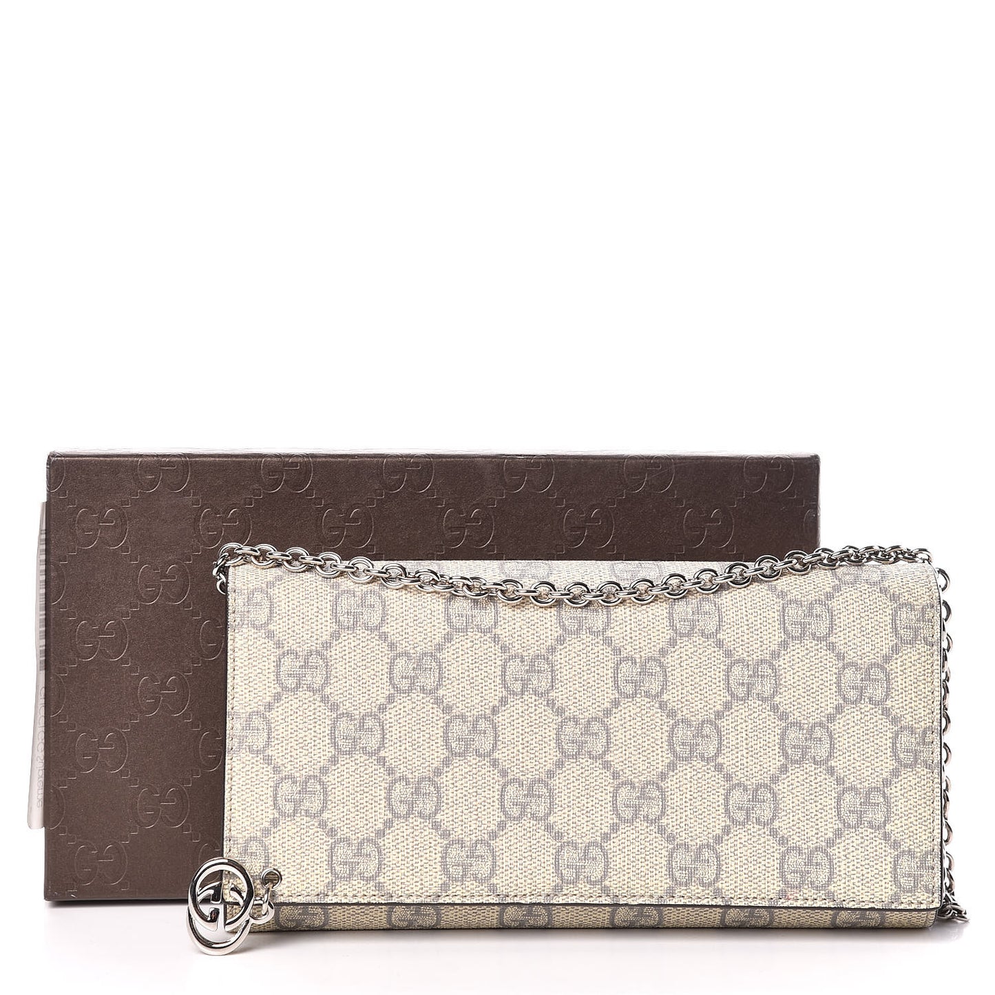 GG Supreme Monogram GG Pierce Chain Clutch Wallet Ecru Grigio
