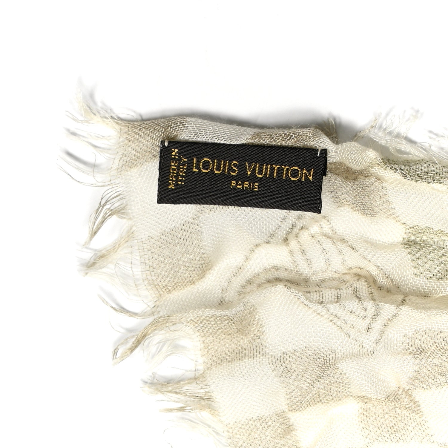Louis Vuitton Cashmere Silk Damier Scarf Ivory Green 4 of 4