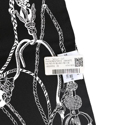 Hermes Silk Passementerie Maxi Twilly Cut Black White Beige 2 of 4