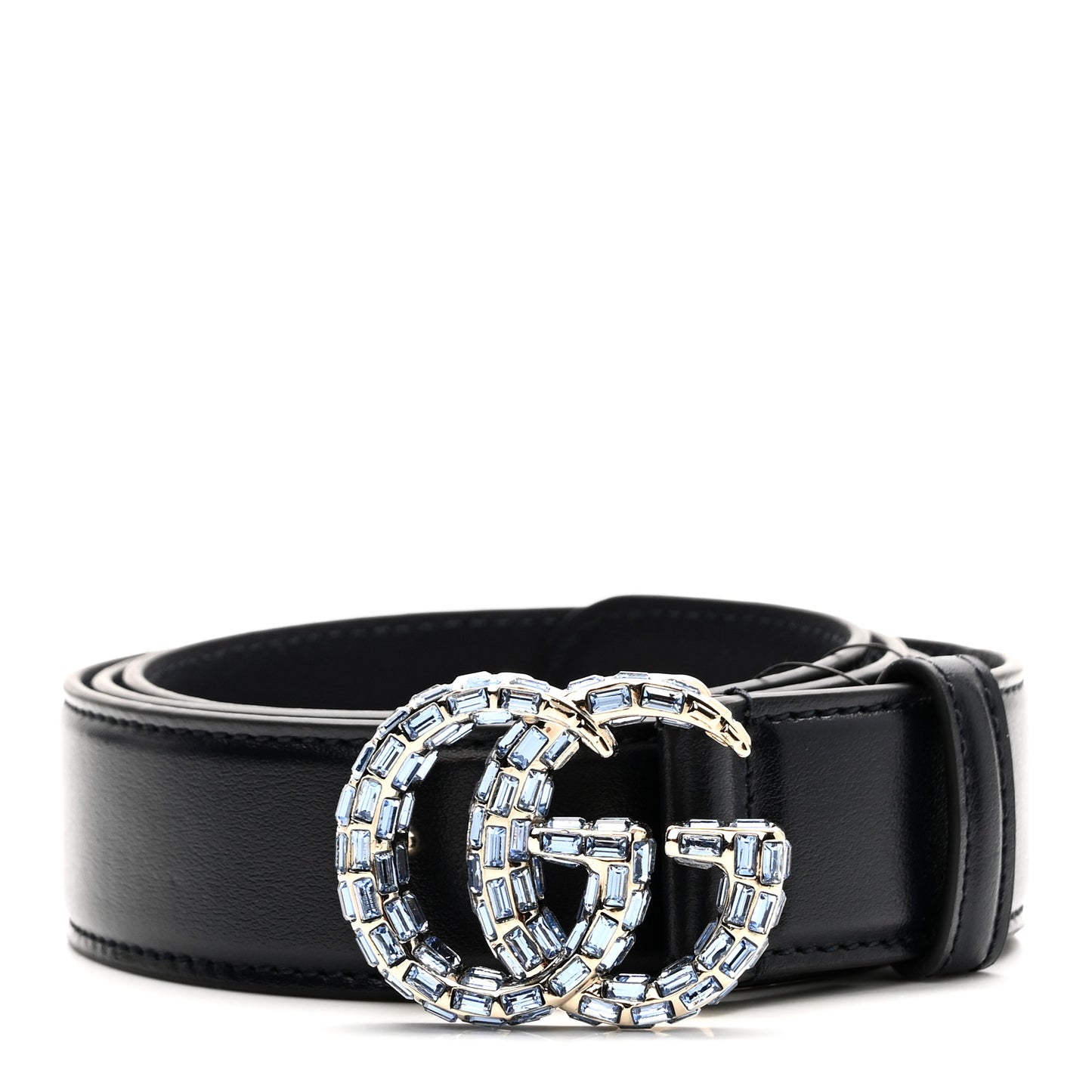 Calfskin Baguette Crystal Double G 30mm Belt 90 36 Blue Light Sapphire