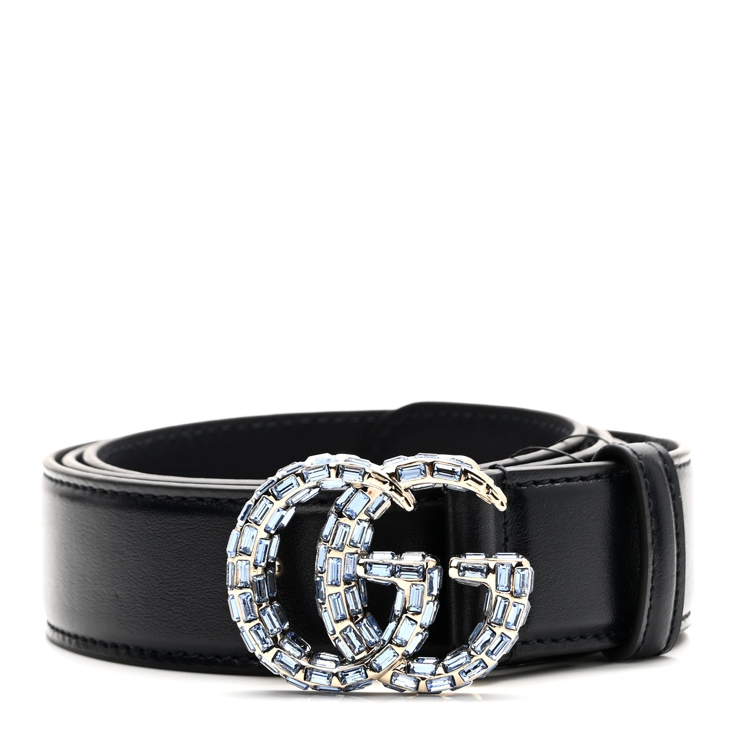 Gucci Calfskin Baguette Crystal Double G 30mm Belt 90 36 Blue Light Sapphire 1 of 5