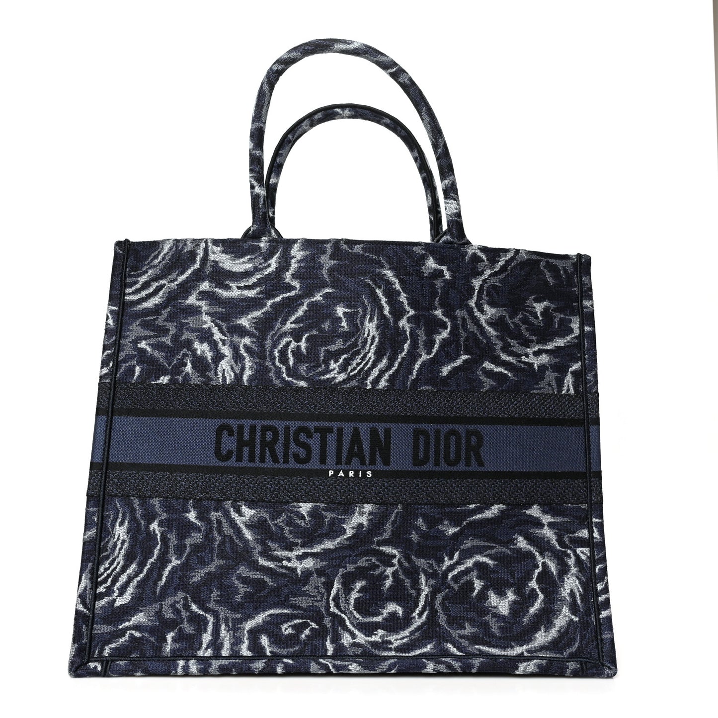 Canvas Embroidered Large Roses Embroidery Book Tote Blue