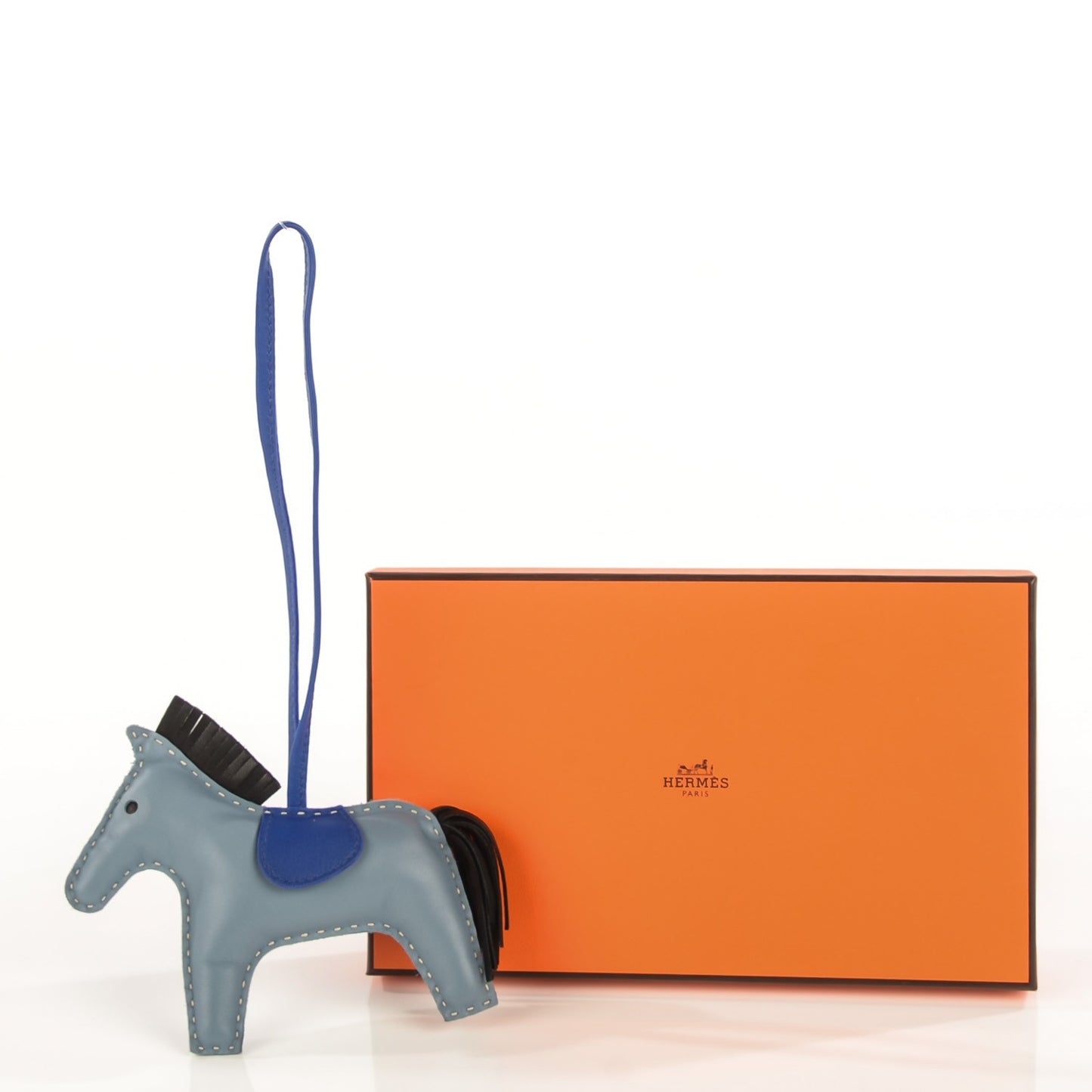 Milo Lambskin Grigri Rodeo Horse Bag Charm MM Bleu Lin Electrique Noir