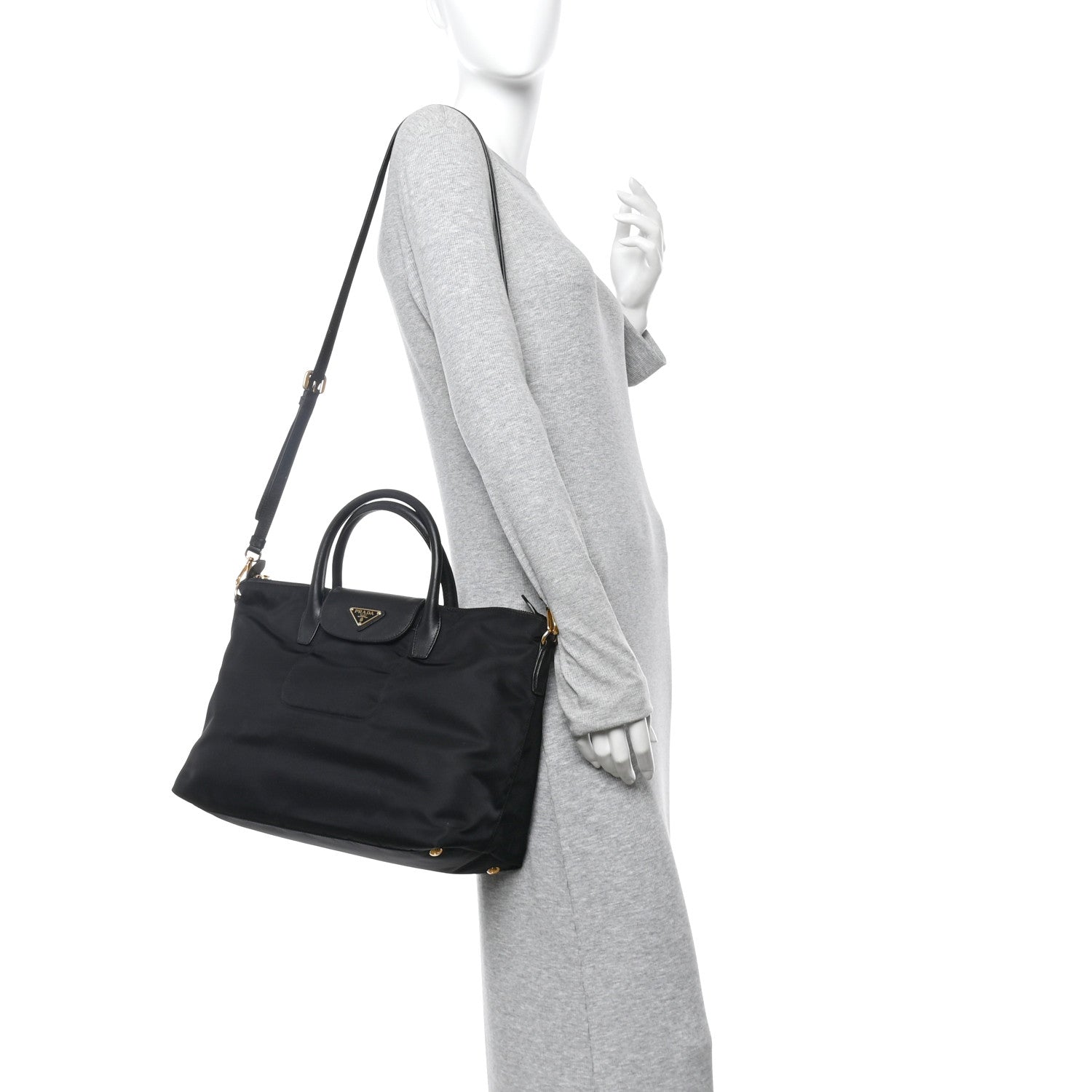 Prada Tessuto Nylon Saffiano Tote Black 3 of 21