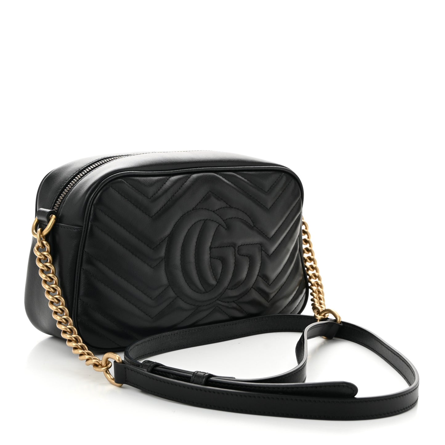 Calfskin Matelasse Small GG Marmont Chain Shoulder Bag Black