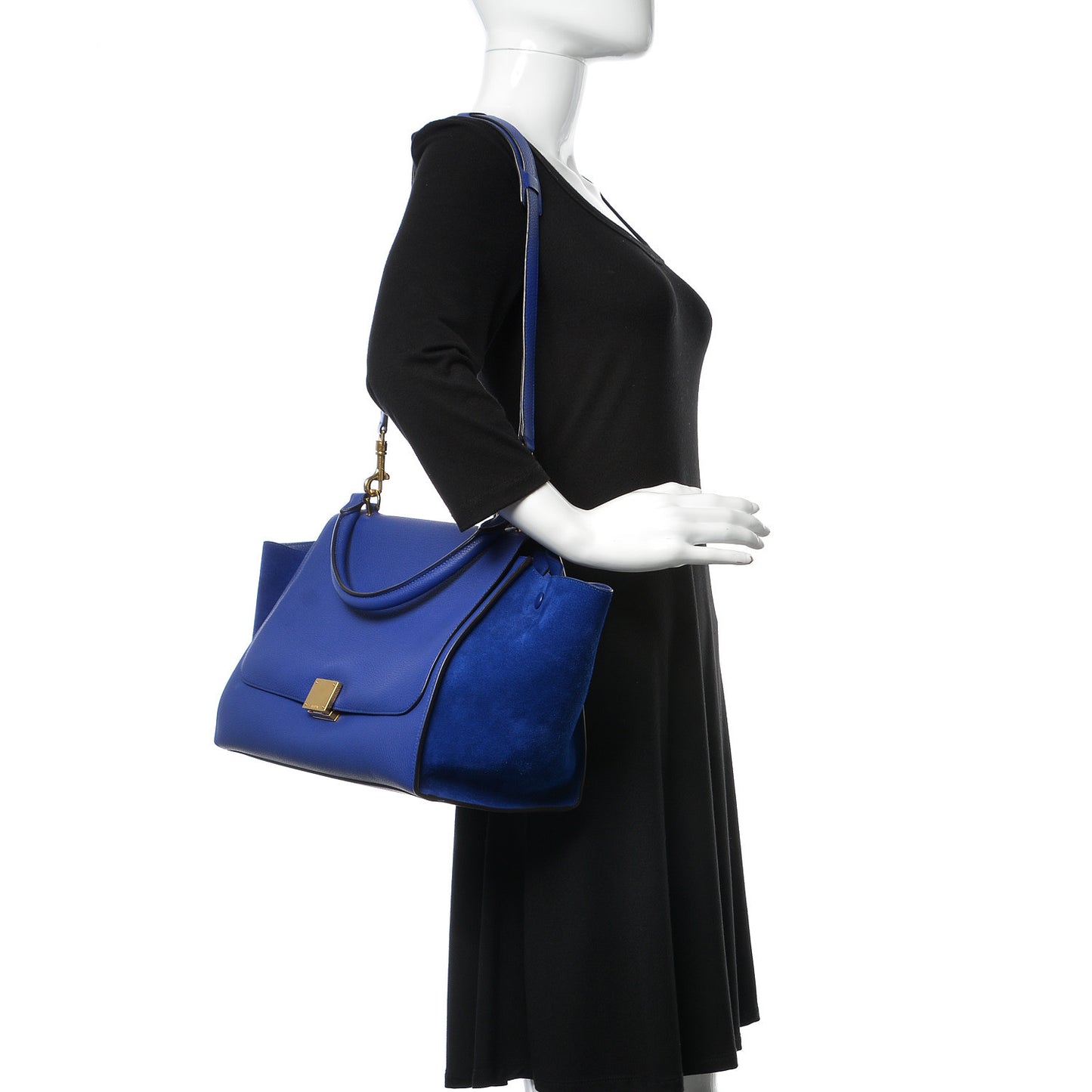 Drummed Calfskin Suede Medium Trapeze Indigo