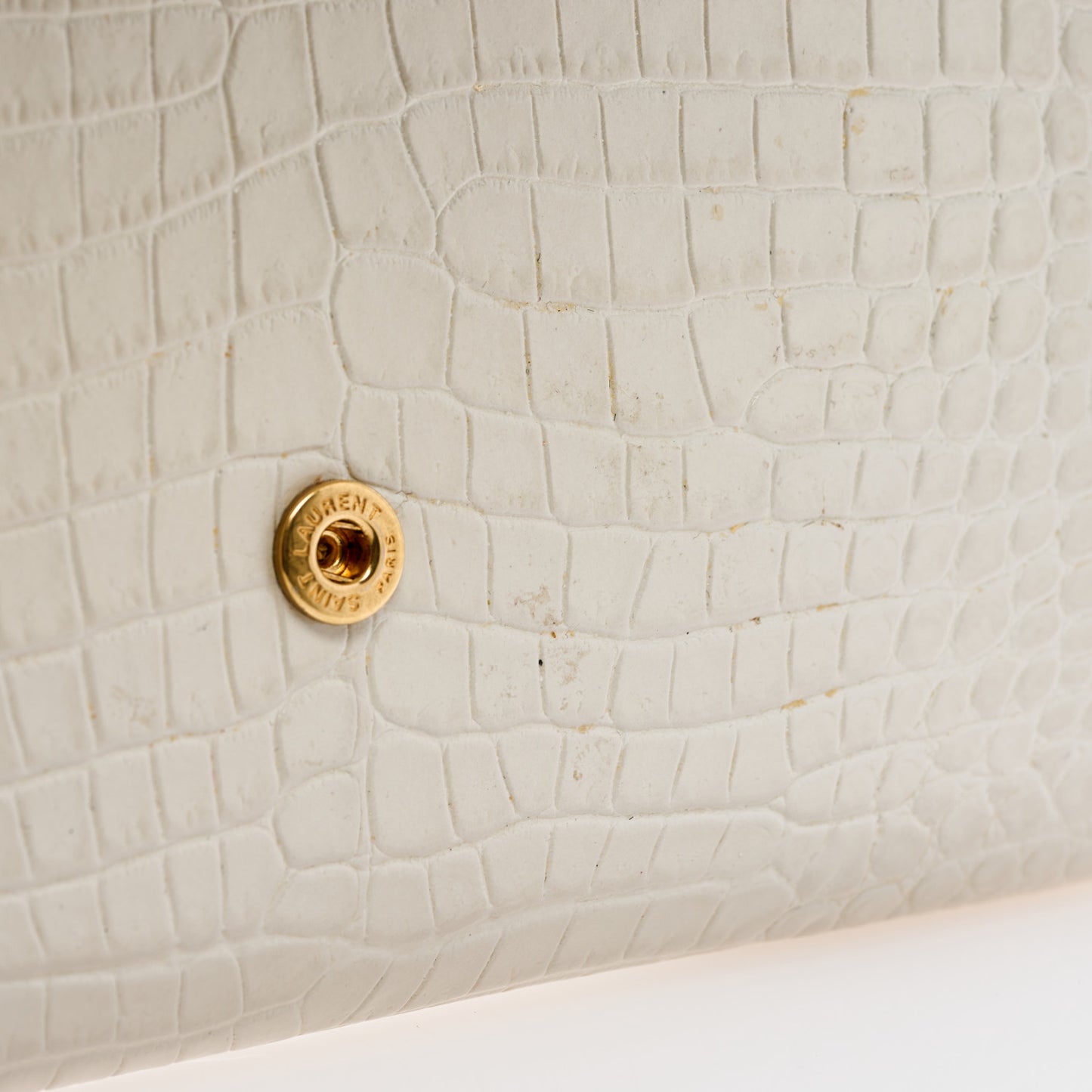 Calfskin Crocodile Embossed Monogram Uptown Chain Wallet Crema Soft