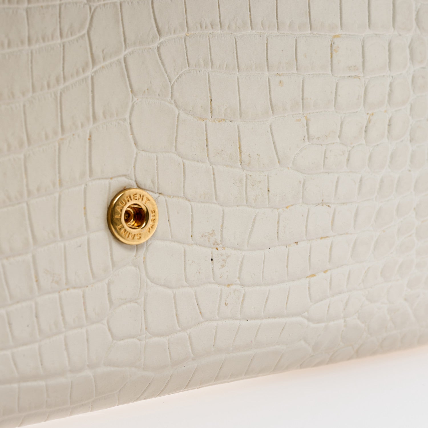 Saint Laurent Calfskin Crocodile Embossed Monogram Uptown Chain Wallet Crema Soft 10 of 10