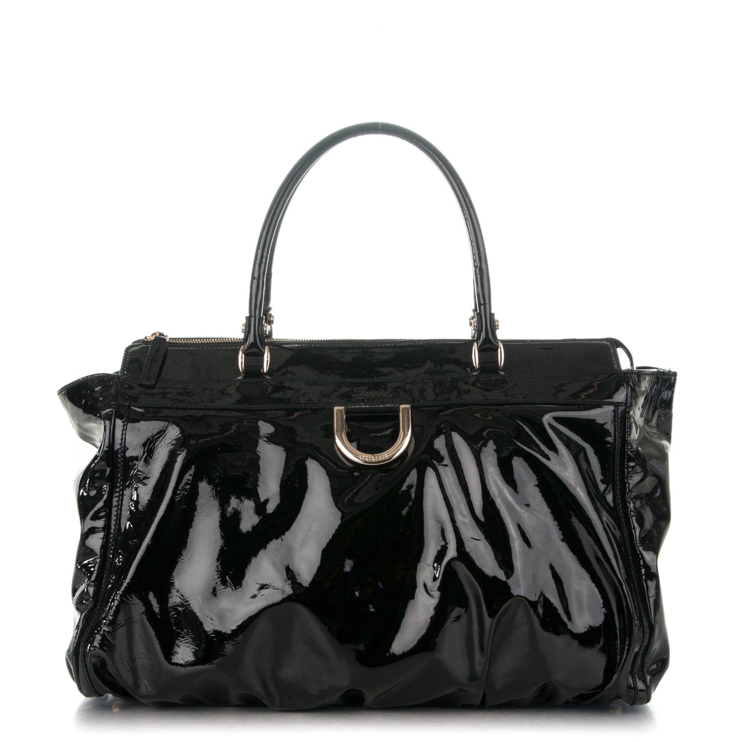 Patent Large D Gold Tote Black