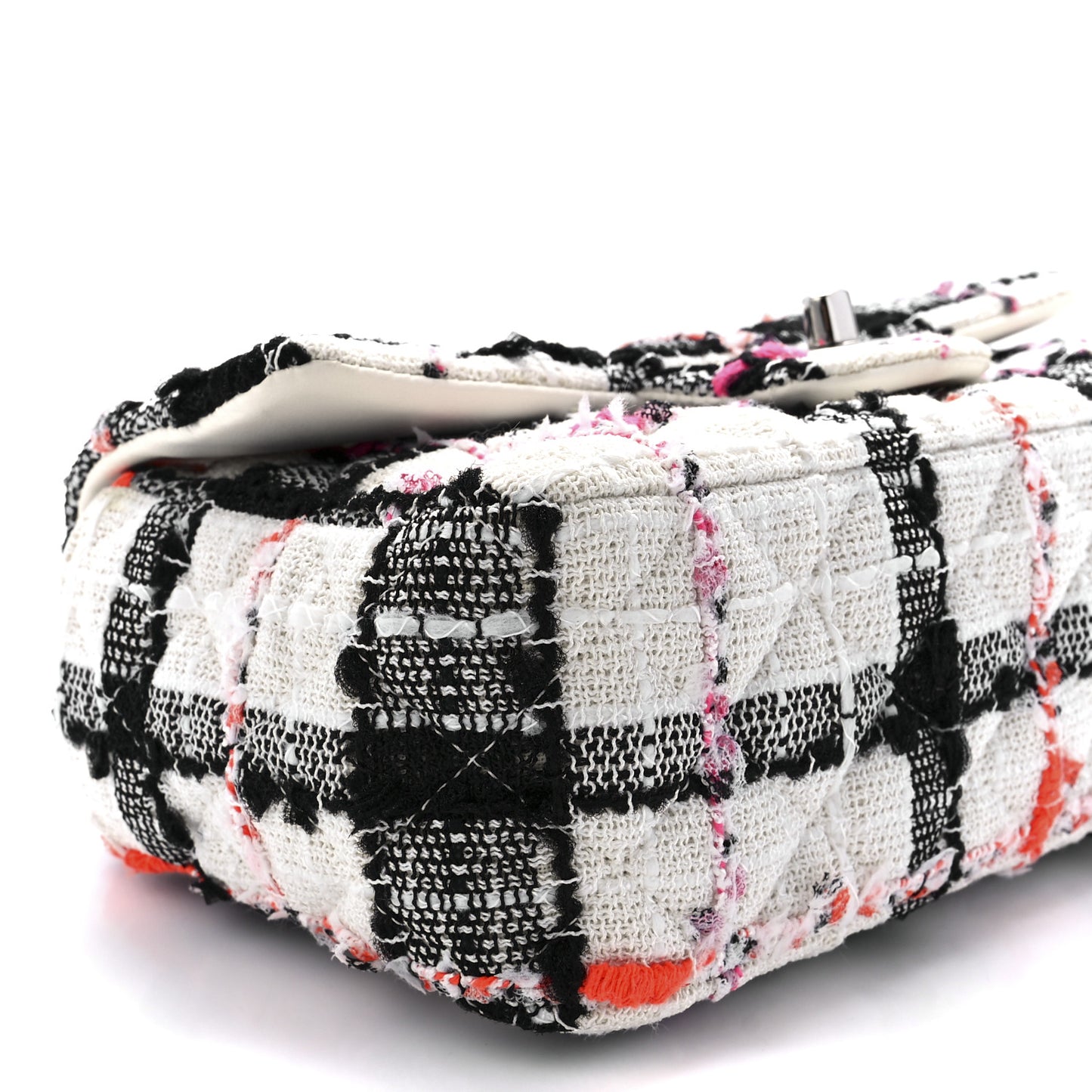 Tweed Quilted Mini Rectangular Flap Black White Pink