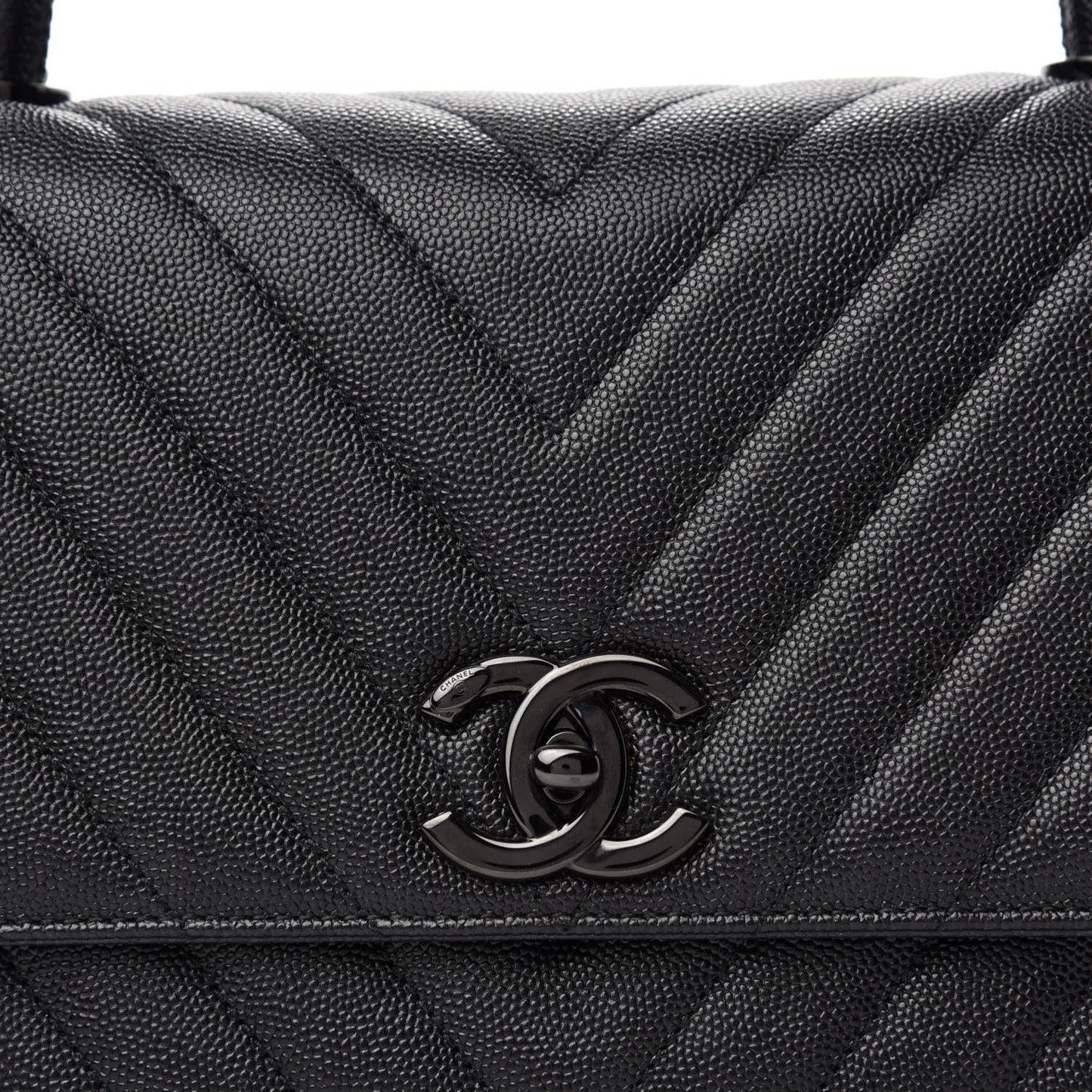 Caviar Chevron Quilted Small Coco Handle Flap So Black