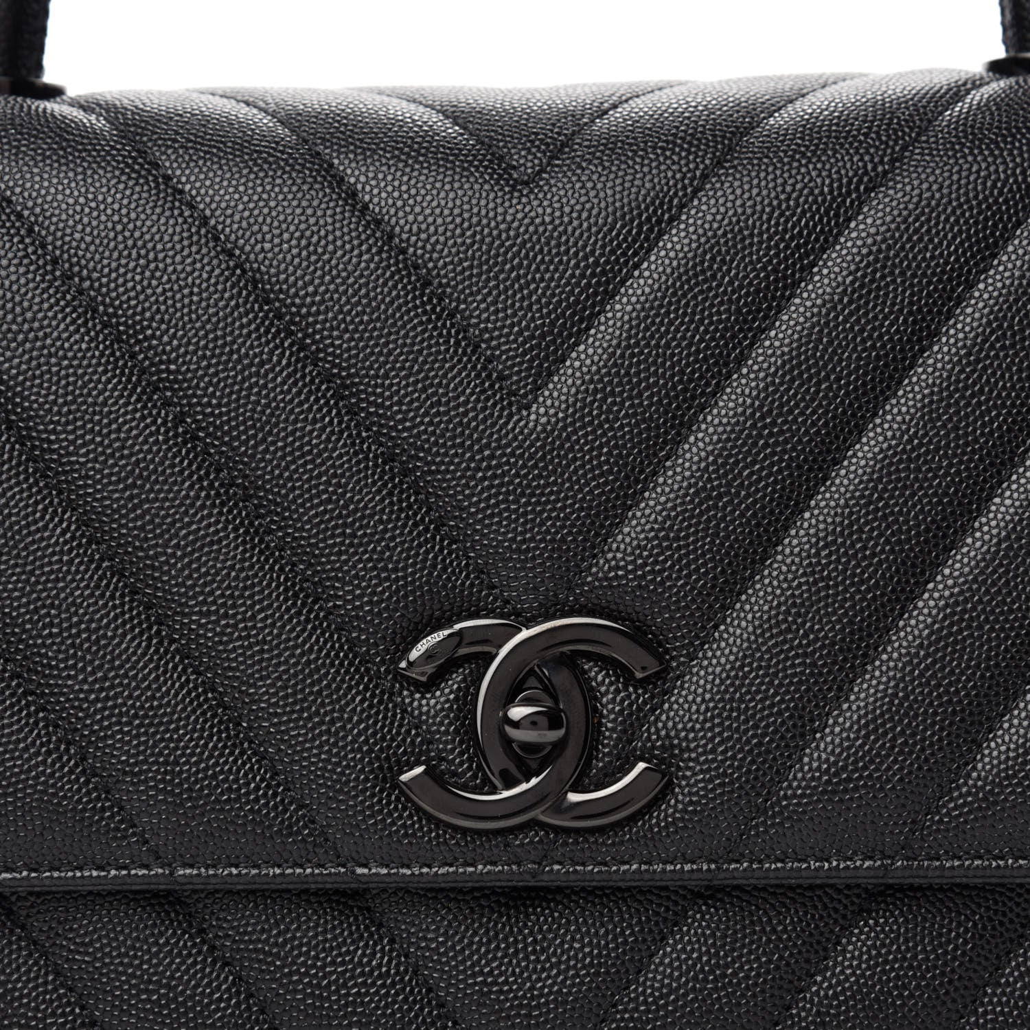 Chanel Caviar Chevron Quilted Small Coco Handle Flap So Black 10 of 10