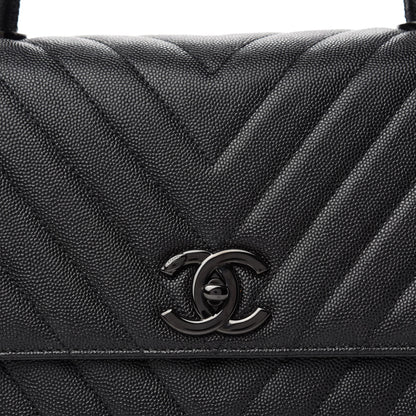 Chanel Caviar Chevron Quilted Small Coco Handle Flap So Black 10 of 10