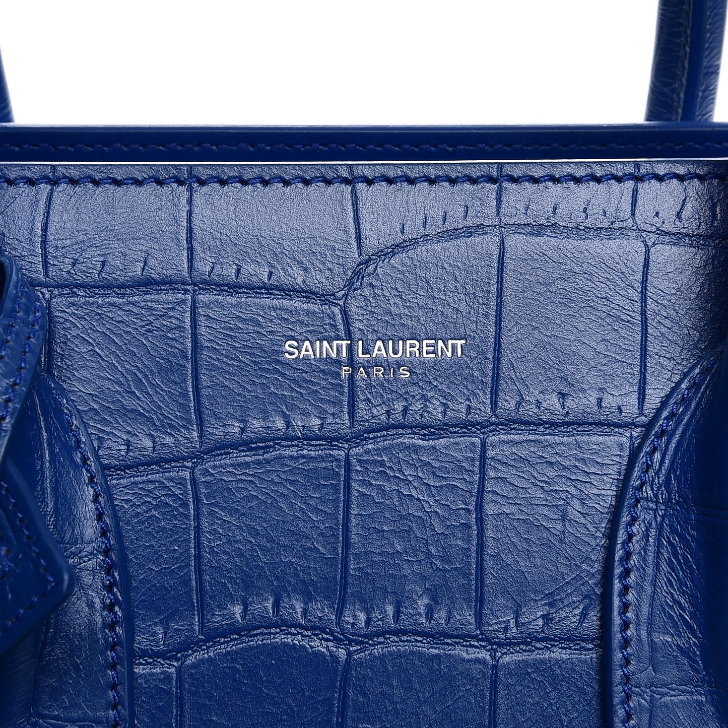 Calfskin Crocodile Embossed Small Sac De Jour Royal Blue