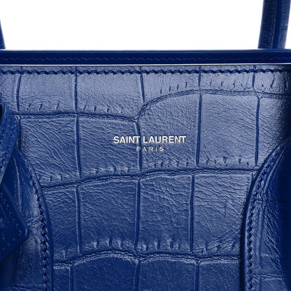 Saint Laurent Calfskin Crocodile Embossed Small Sac De Jour Royal Blue 9 of 10