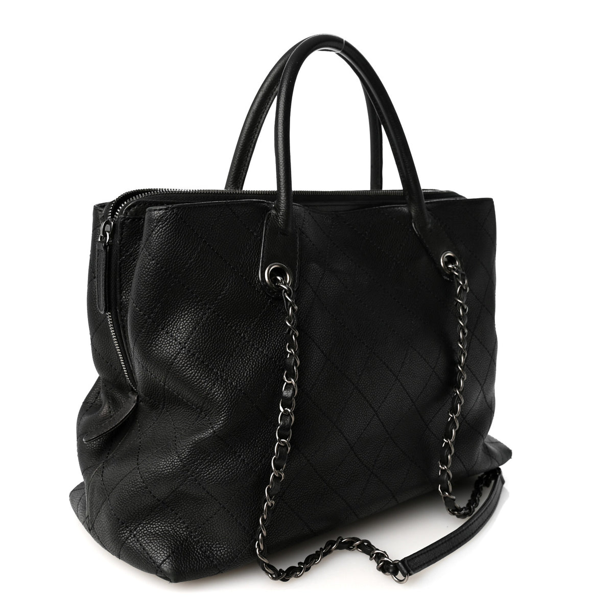 Grained Vegetal Calfskin Urban Shopping Tote Black