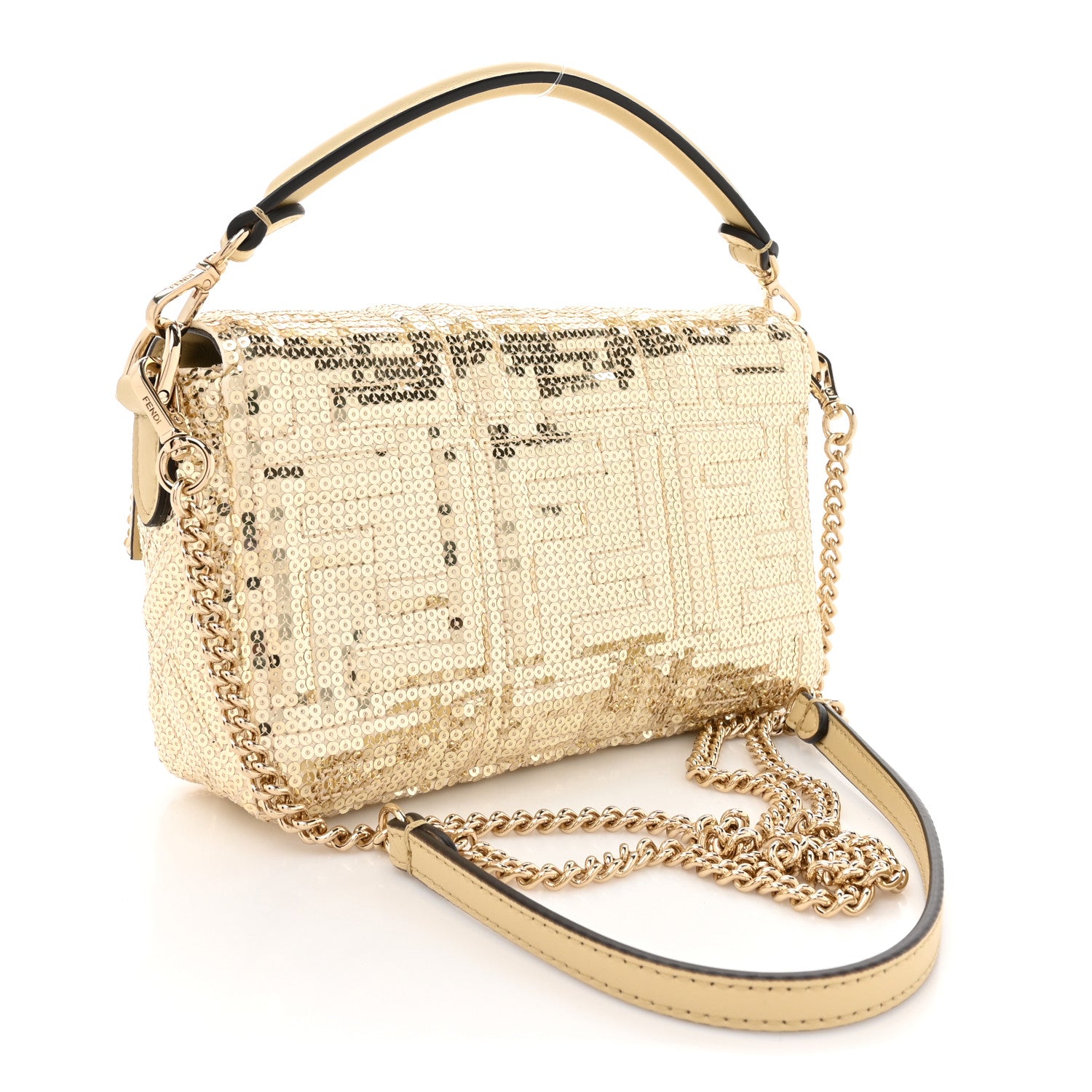 Fendi Ricamo Sequin Paillettes Vitello Grace FF Mini Baguette Oro Chiaro 3 of 10