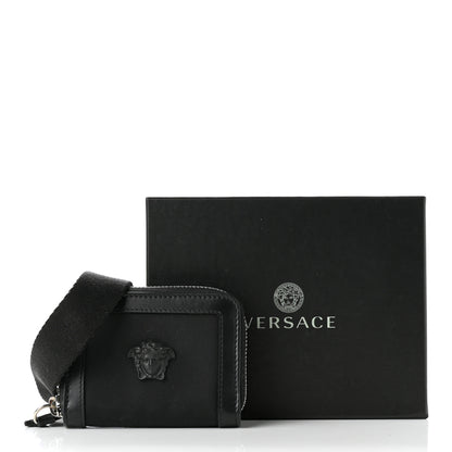 Versace Calfskin Nylon La Medusa Zip Around Lanyard Wallet Black 7 of 7