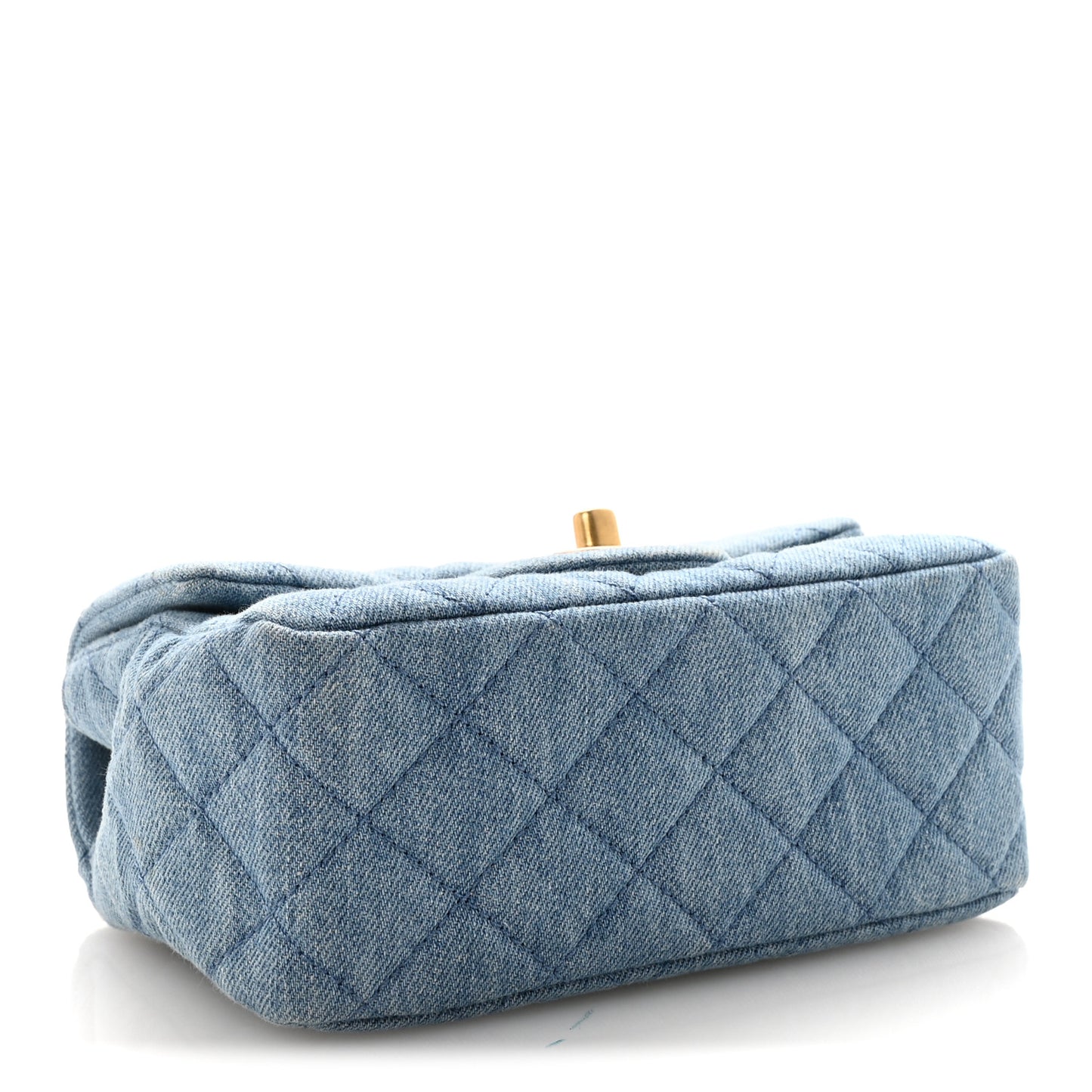Denim Quilted Mini Pearl Crush Flap Blue