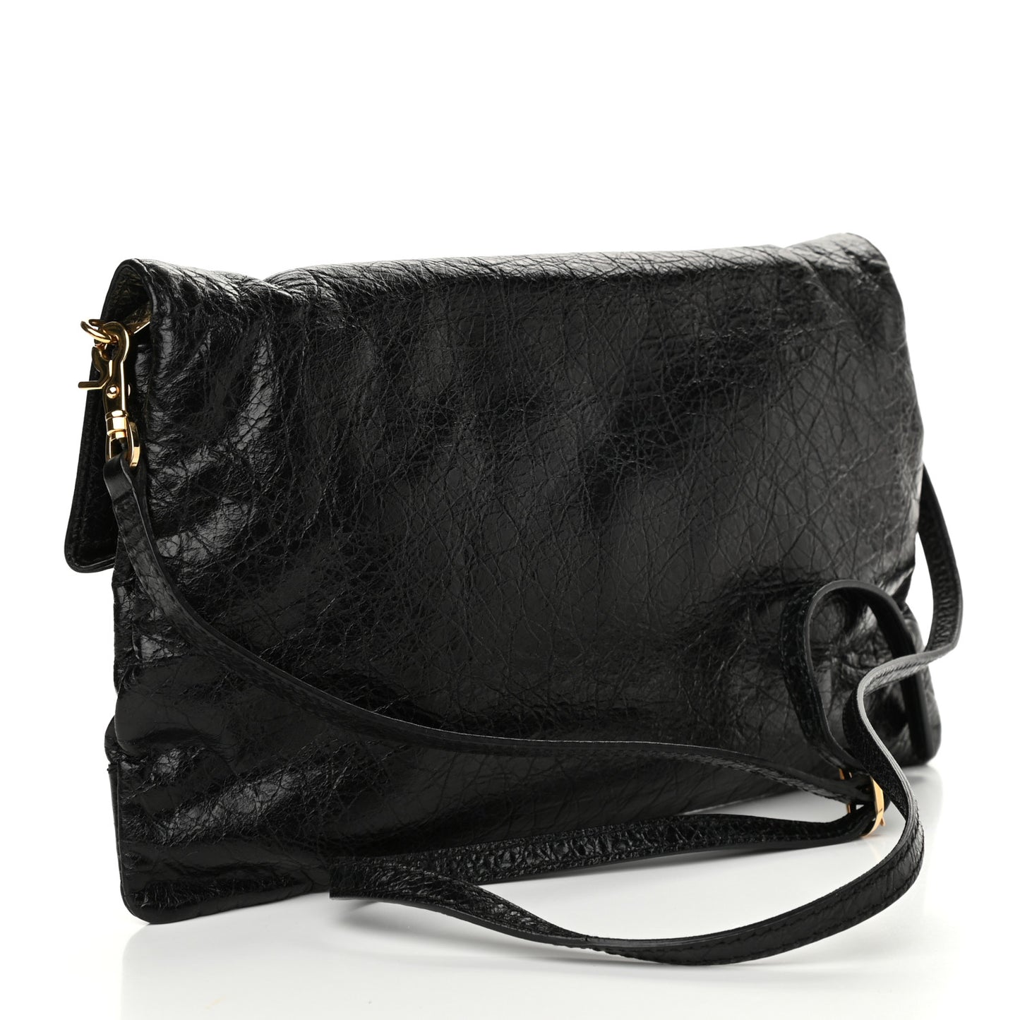 Agneau Giant 12 Gold Hardware Envelope Strap Clutch Black
