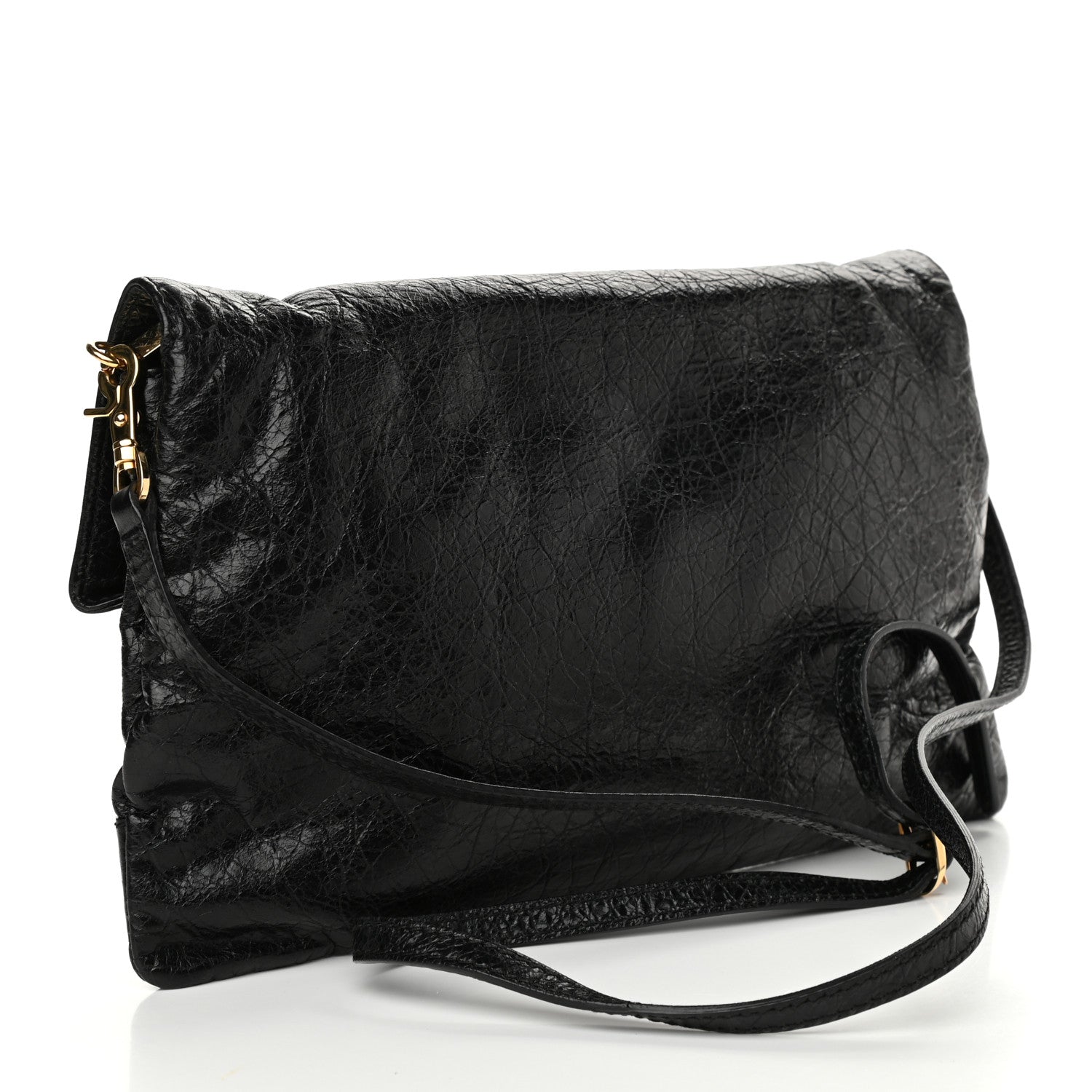 Balenciaga Agneau Giant 12 Gold Hardware Envelope Strap Clutch Black 2 of 8