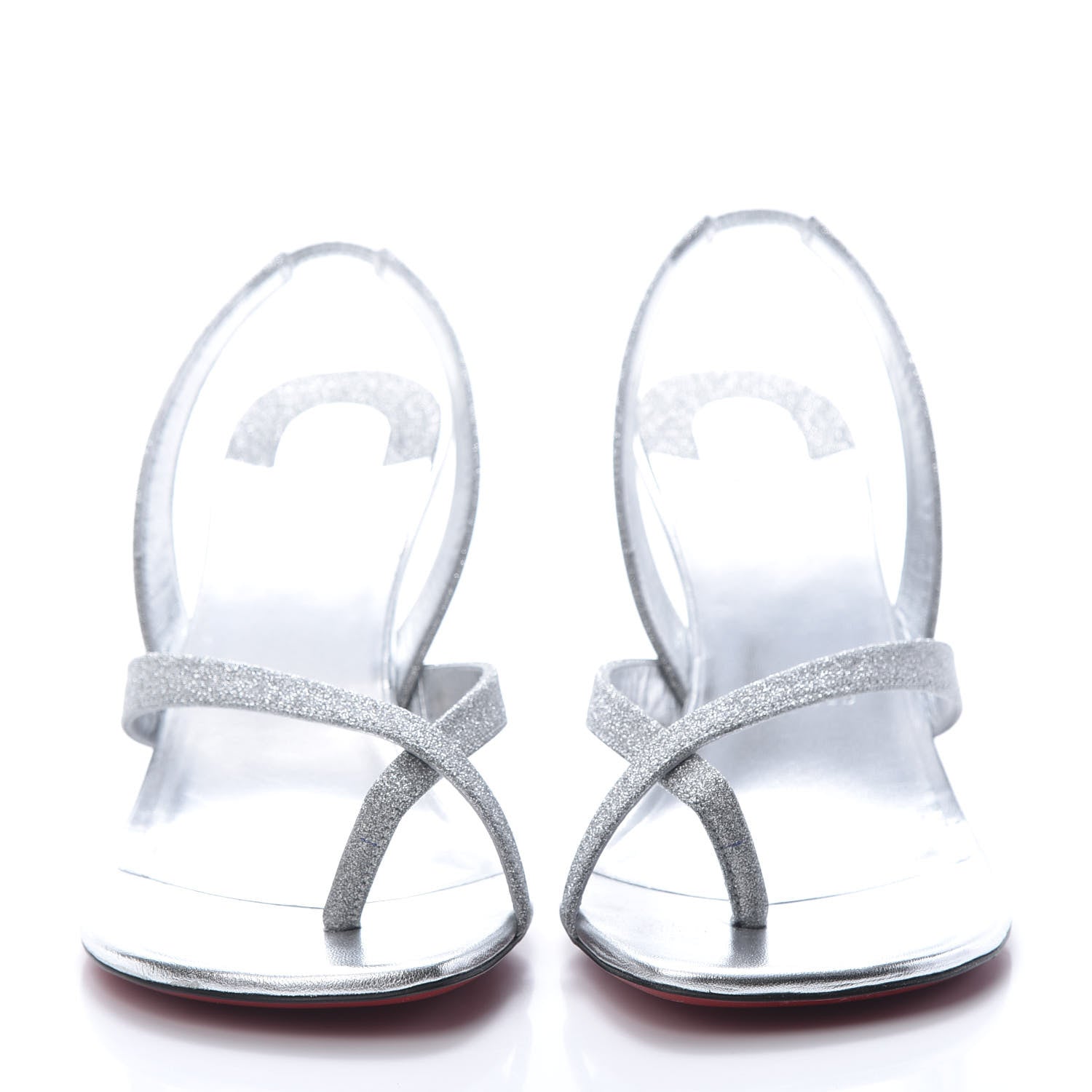 Christian Louboutin Glitter Calfskin Taralita 85 Thong Sandals 39 Silver 2 of 9