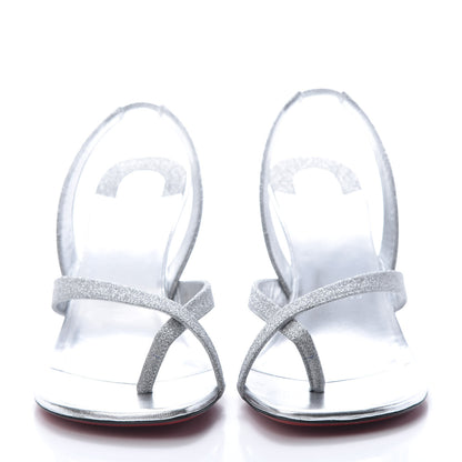 Christian Louboutin Glitter Calfskin Taralita 85 Thong Sandals 39 Silver 2 of 9