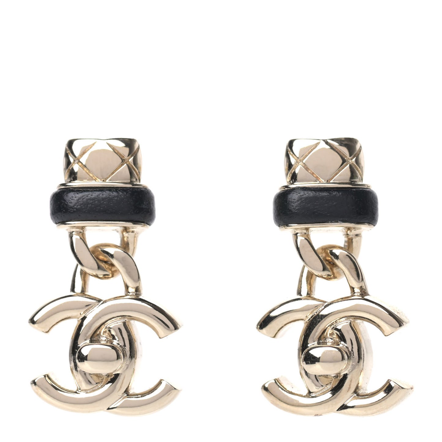 Lambskin CC Turnlock Drop Earrings Gold Black
