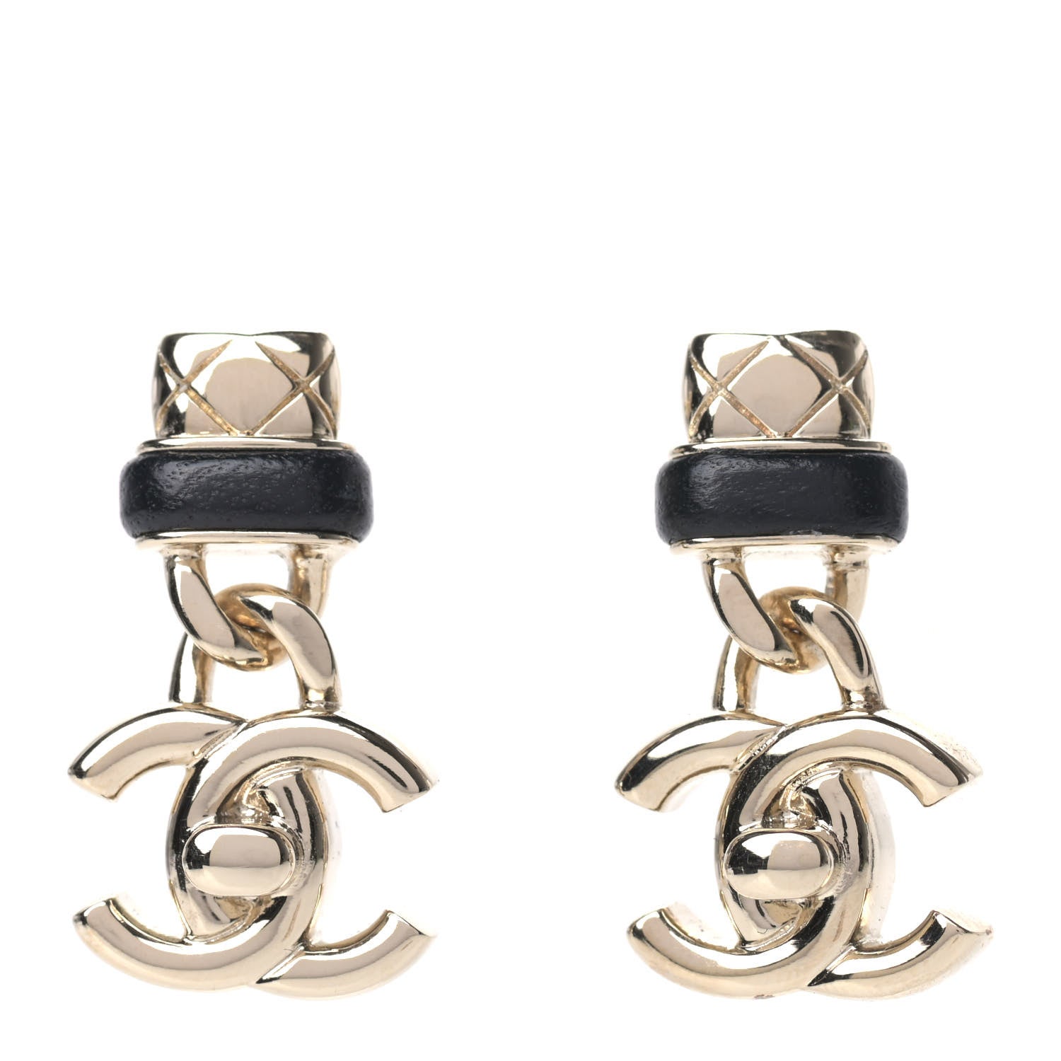 Chanel Lambskin CC Turnlock Drop Earrings Gold Black 1 of 4