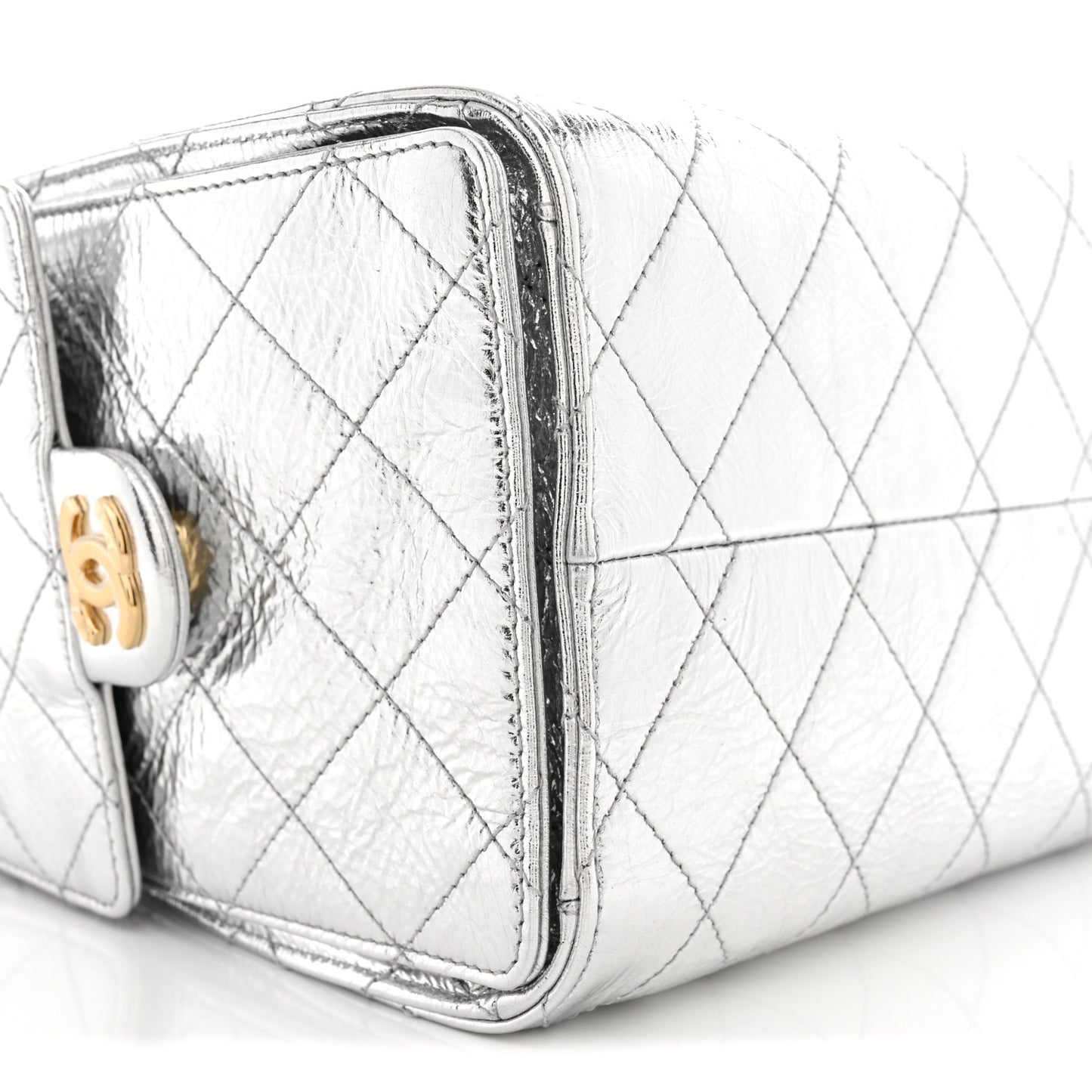 Metallic Crumpled Calfskin Quilted Small Chanel 25 Handbag Silvery