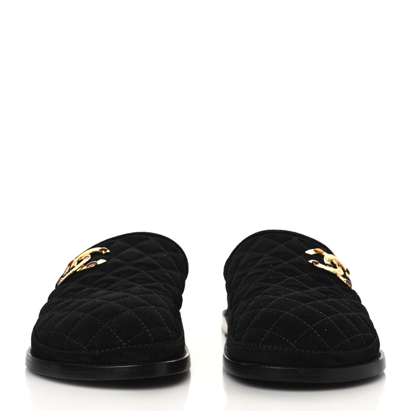 Suede Stitched Resin CC Mules 41 Black