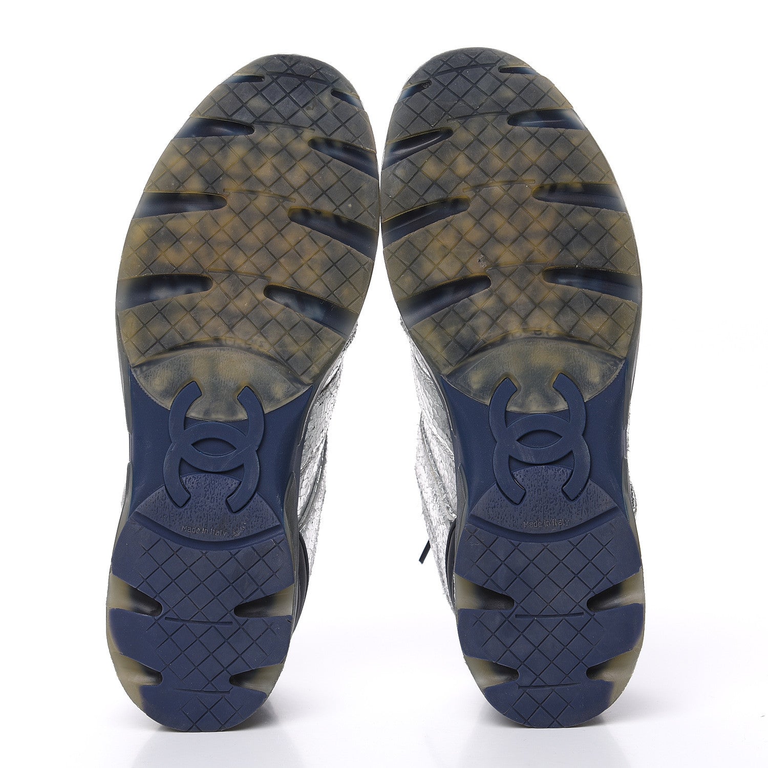 Chanel Metallic Crackled Calfskin CC Sneakers 39 Silver 5 of 13
