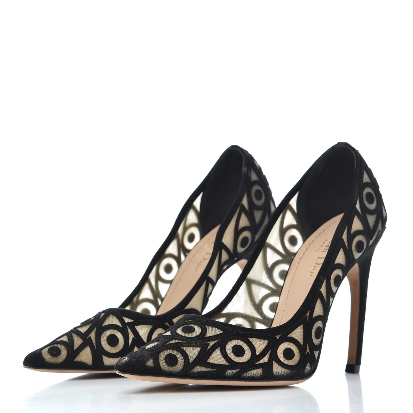 Suede Mesh Eye Embroidered D-Choc Pumps 38 Black