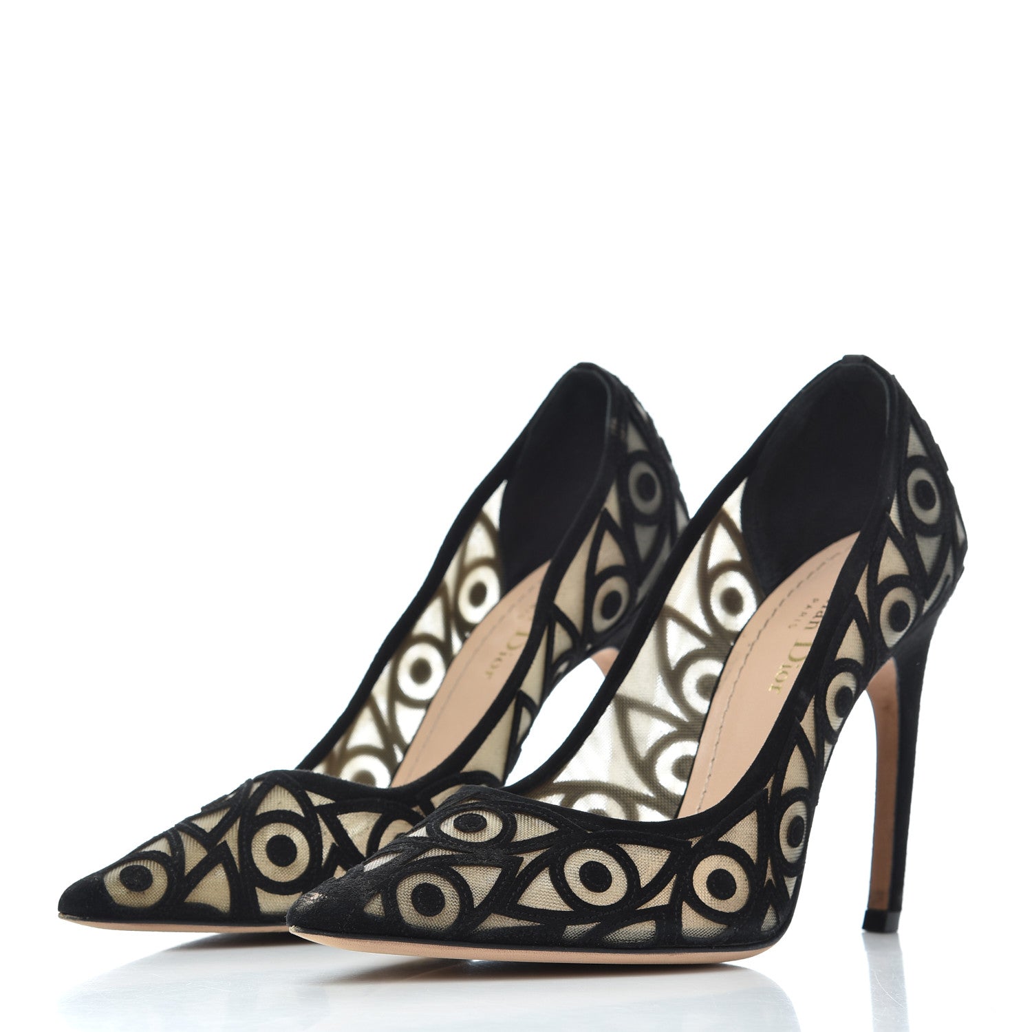 Christian Dior Suede Mesh Eye Embroidered D-Choc Pumps 38 Black 3 of 17
