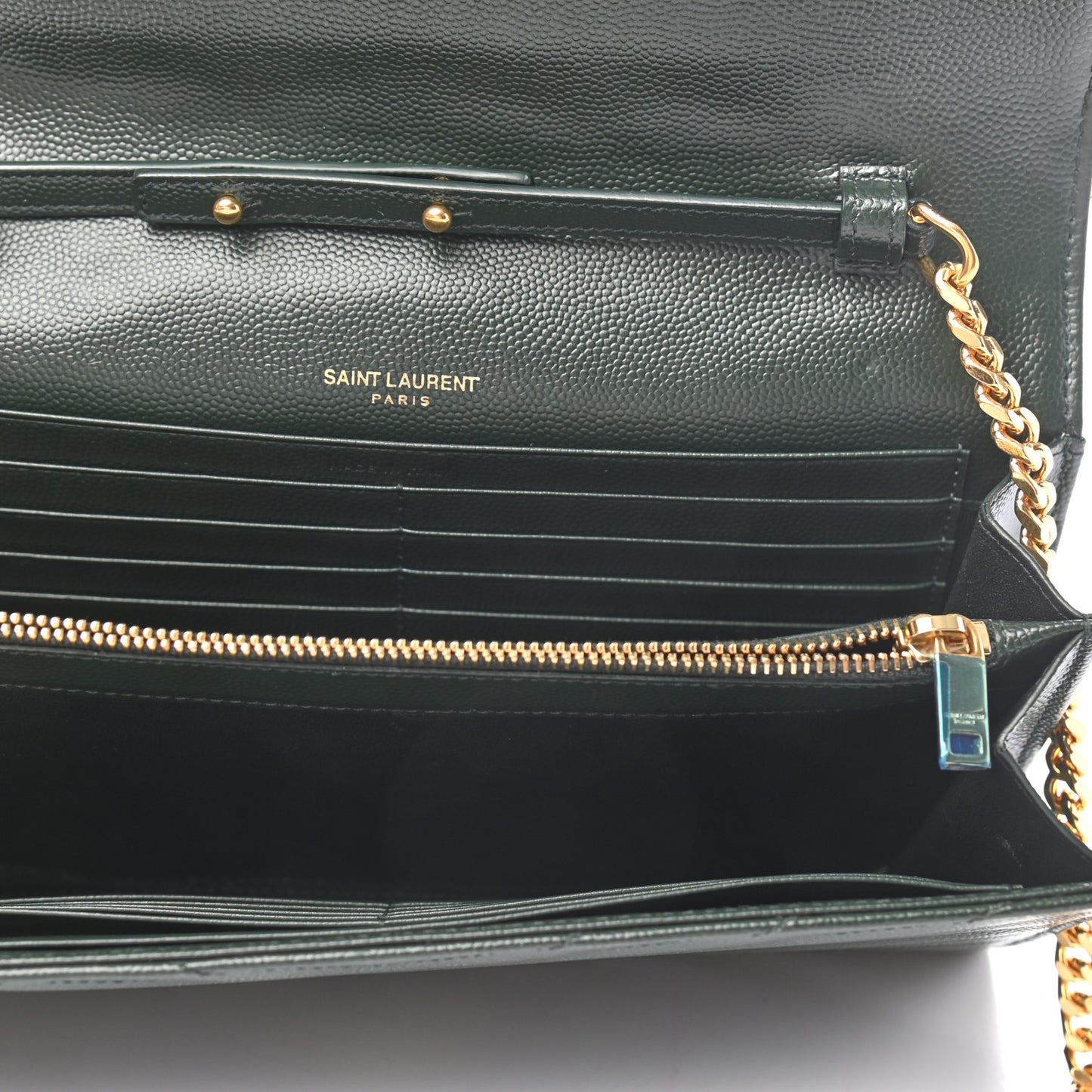 Grain De Poudre Matelasse Chevron Monogram Chain Wallet Dark Green