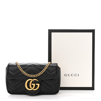 Gucci Calfskin Matelasse Super Mini GG Marmont Shoulder Bag Black 12 of 12