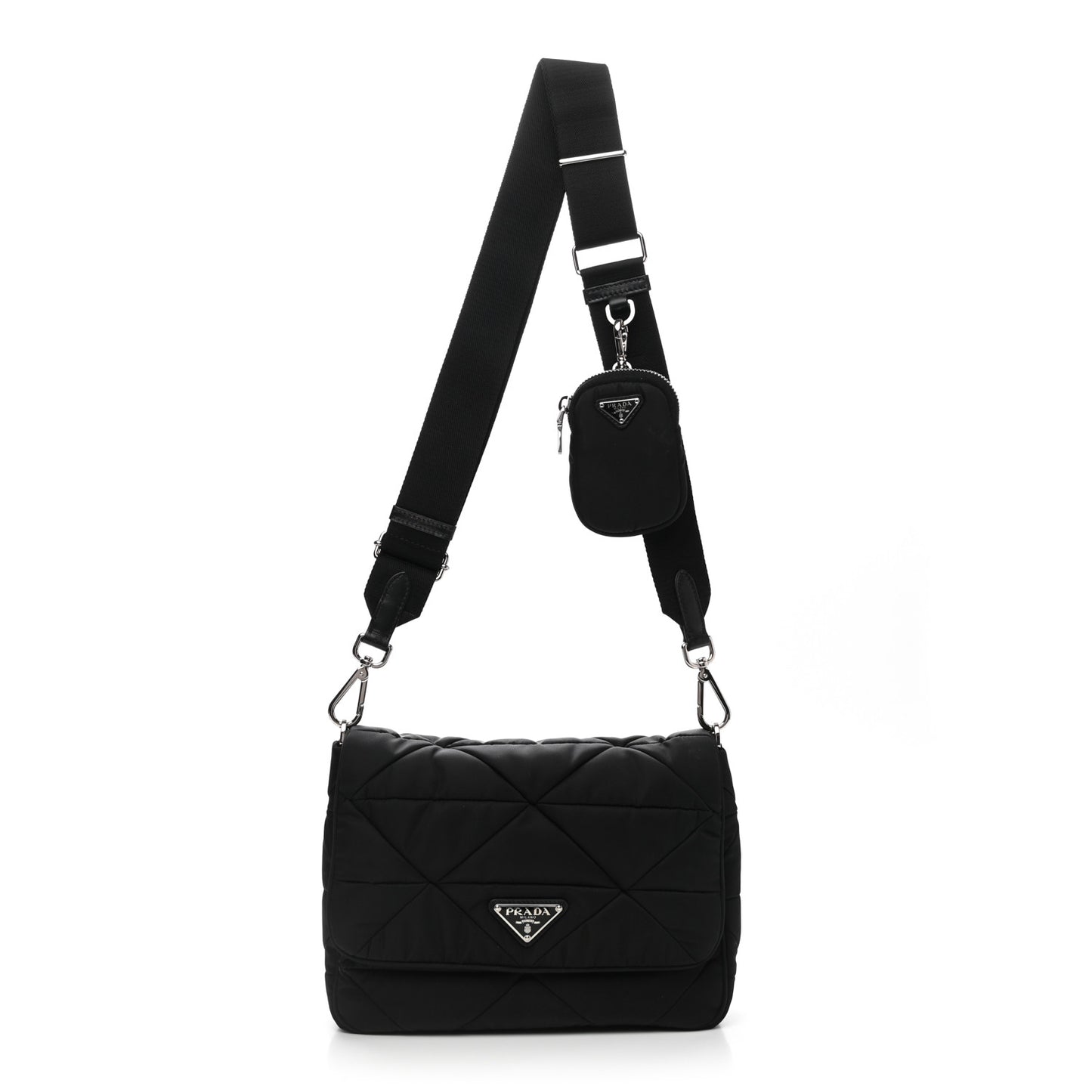 Re-Nylon Quilted Padded Flap Shoulder Bag Black