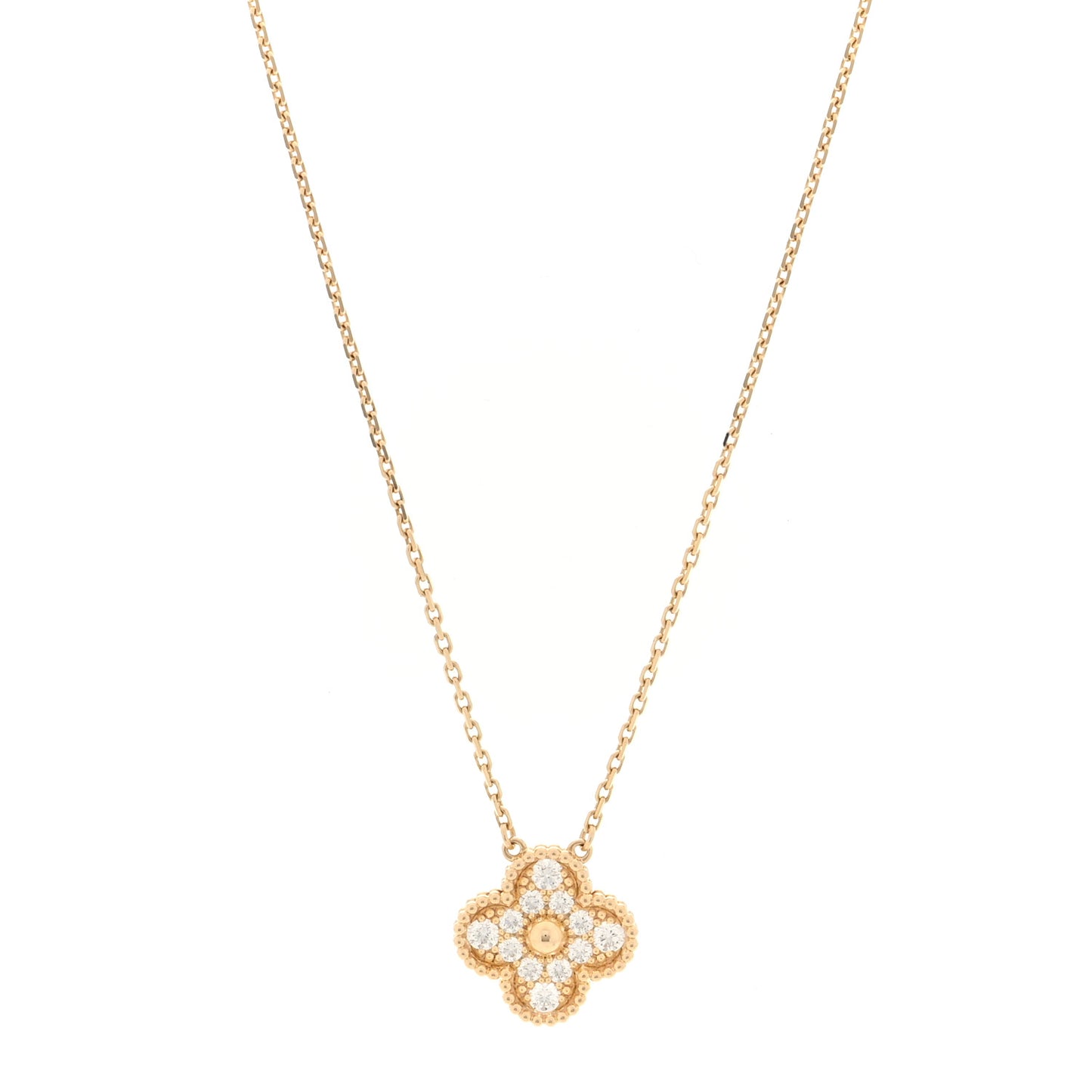 18K Yellow Gold Diamond Vintage Alhambra Pendant Necklace