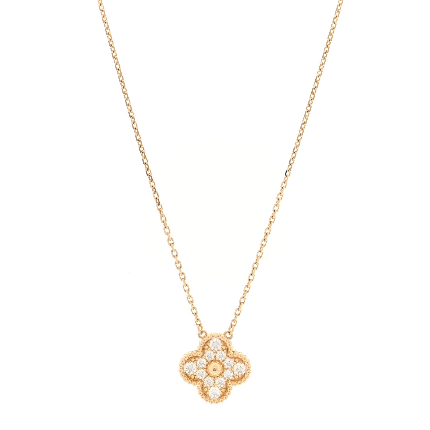 Van Cleef & Arpels 18K Yellow Gold Diamond Vintage Alhambra Pendant Necklace 1 of 5